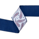 4" Wired Dupioni Ribbon | Blue Paisley on White w/ Blue Backing | 10 Yard Roll