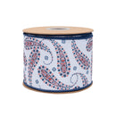 4" Wired Dupioni Ribbon | Blue Paisley on White w/ Blue Backing | 10 Yard Roll