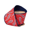 4" Wired Dupioni Ribbon | White Paisley on Red w/ Blue Backing | 10 Yard Roll