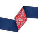 4" Wired Dupioni Ribbon | White Paisley on Red w/ Blue Backing | 10 Yard Roll