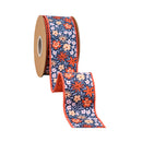 2 1/2" Wired Wired Ribbon | Ditzy Floral on Blue w/ Orange Backing | 10 Yard Roll