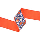 2 1/2" Wired Wired Ribbon | Ditzy Floral on Blue w/ Orange Backing | 10 Yard Roll