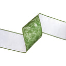 4" Wired Dupioni Ribbon | Herbs on Green w/ White Backing | 10 Yard Roll
