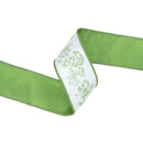 2 1/2" Wired Dupioni Ribbon | Herb Sprigs on White w/ Green Backing | 10 Yard Roll