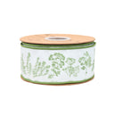 2 1/2" Wired Dupioni Ribbon | Herb Sprigs on White w/ Green Backing | 10 Yard Roll