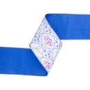 4" Wired Dupioni Ribbon | Bows and Floral Diamonds w/ Blue Backing | 10 Yard Roll