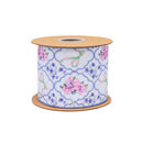 4" Wired Dupioni Ribbon | Bows and Floral Diamonds w/ Blue Backing | 10 Yard Roll