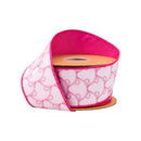 2 1/2" Wired Dupioni Ribbon | Pink Bows on White w/ Pink Backing | 10 Yard Roll