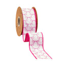 2 1/2" Wired Dupioni Ribbon | Pink Bows on White w/ Pink Backing | 10 Yard Roll