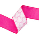 2 1/2" Wired Dupioni Ribbon | Pink Bows on White w/ Pink Backing | 10 Yard Roll