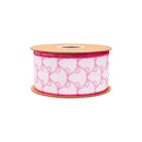 2 1/2" Wired Dupioni Ribbon | Pink Bows on White w/ Pink Backing | 10 Yard Roll
