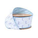 2 1/2" Wired Dupioni Ribbon | Blue Bows on White w/ Blue Backing | 10 Yard Roll