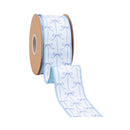 2 1/2" Wired Dupioni Ribbon | Blue Bows on White w/ Blue Backing | 10 Yard Roll
