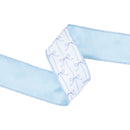 2 1/2" Wired Dupioni Ribbon | Blue Bows on White w/ Blue Backing | 10 Yard Roll