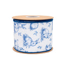 4" Wired Dupioni Ribbon | Blue Bunny Toile w/Blue Backing | 10 Yard Roll