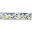 4" Wired Dupioni Ribbon | Blue and Yellow Toile w/ Blue Backing | 10 Yard Roll