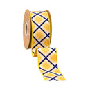 2 1/2" Wired Dupioni Ribbon | Blue/White/Yellow Bias Plaid w/ Yellow Backing | 10 Yard Roll