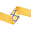 2 1/2" Wired Dupioni Ribbon | Blue/White/Yellow Bias Plaid w/ Yellow Backing | 10 Yard Roll