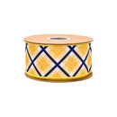 2 1/2" Wired Dupioni Ribbon | Blue/White/Yellow Bias Plaid w/ Yellow Backing | 10 Yard Roll