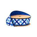 1 1/2" Wired Dupioni Ribbon | Blue and White Decorative Stripe w/ Blue Backing | 10 Yard Roll