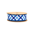 1 1/2" Wired Dupioni Ribbon | Blue and White Decorative Stripe w/ Blue Backing | 10 Yard Roll