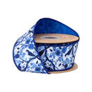 2 1/2" Wired Dupioni Ribbon | Blue and White China Birds w/ Blue Backing | 10 Yard Roll