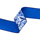 2 1/2" Wired Dupioni Ribbon | Blue and White China Birds w/ Blue Backing | 10 Yard Roll
