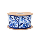2 1/2" Wired Dupioni Ribbon | Blue and White China Birds w/ Blue Backing | 10 Yard Roll