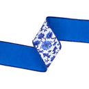 2 1/2" Wired Dupioni Ribbon | Blue and China Floral w/ Blue Backing | 10 Yard Roll