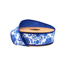 1 1/2" Wired Dupioni Ribbon | Blue and White Floral w/ Blue Backing | 10 Yard Roll