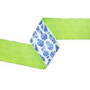 4" Wired Dupioni Ribbon | Blue and White China Pots w/ Lime Green Backing | 10 Yard Roll