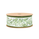 1 1/2" Wired Dupioni Ribbon | Ferns on White w/ Green Backing | 10 Yard Roll