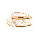 1 1/2" Wired Dupioni Ribbon | Yellow Leaves on White | 10 Yard Roll