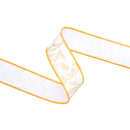 1 1/2" Wired Dupioni Ribbon | Yellow Leaves on White | 10 Yard Roll