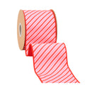 4" Wired Dupioni Ribbon | Red/White Varied Diagonal Stripe | 10 Yard Roll