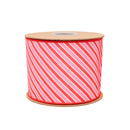 4" Wired Dupioni Ribbon | Red/White Varied Diagonal Stripe | 10 Yard Roll