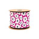 4" Wired Dupioni Ribbon | Black/White Floral on Pink w/ Black Backing | 10 Yard Roll