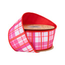 2 1/2" Wired Dupioni Ribbon | Red and Pink Plaid w/ Red Backing | 10 Yard Roll