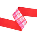 2 1/2" Wired Dupioni Ribbon | Red and Pink Plaid w/ Red Backing | 10 Yard Roll