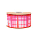 2 1/2" Wired Dupioni Ribbon | Red and Pink Plaid w/ Red Backing | 10 Yard Roll