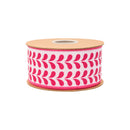 2 1/2" Wired Dupioni Ribbon | Pink Petals on White w/ Pink Backing | 10 Yard Roll