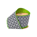 4" Wired Dupioni Ribbon | Black/White Breeze Block w/ Lime Green Backing | 10 Yard Roll