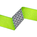 4" Wired Dupioni Ribbon | Black/White Breeze Block w/ Lime Green Backing | 10 Yard Roll