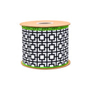 4" Wired Dupioni Ribbon | Black/White Breeze Block w/ Lime Green Backing | 10 Yard Roll
