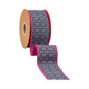2 1/2" Wired Dupioni Ribbon | Black/White Greek Key Pattern w/ Pink Backing | 10 Yard Roll