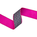 2 1/2" Wired Dupioni Ribbon | Black/White Greek Key Pattern w/ Pink Backing | 10 Yard Roll