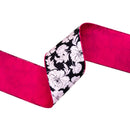 4" Wired Dupioni Ribbon | Black/White Floral w/ Pink Backing | 10 Yard Roll