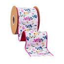 4" Wired Dupioni Ribbon | Small Floral w/ Pink Backing | 10 Yard Roll