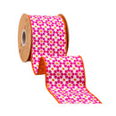 4" Wired Dupioni Ribbon | Pink/Orange Geometric Floral w/ Orange Backing | 10 Yard Roll
