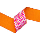 4" Wired Dupioni Ribbon | Pink/Orange Geometric Floral w/ Orange Backing | 10 Yard Roll